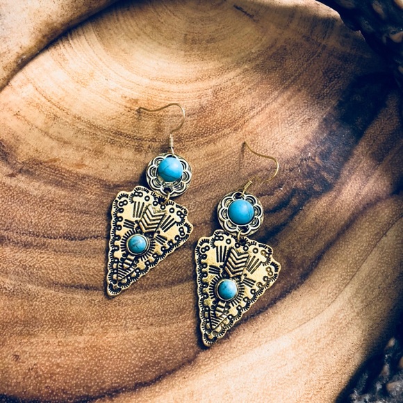 *NEW* Gold & Turquoise Drop Native earring - Picture 2 of 7